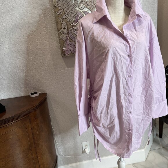 SHEIN Lavender Button-Up Long-Sleeve Shirt With Adjustable Side Ties For Women s - Picture 3 of 9